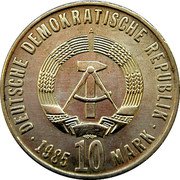 Germany 10 Mark 1985 A KM# 106 Democratic Republic / Standard Coinage coin obverse