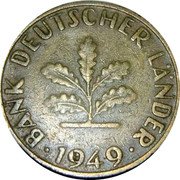 Germany 10 Pfennig 1949 D KM# 103 Federal Republic / Standard Coinage coin obverse Germany 10 Pfennig 1949 D KM# 103 Federal Republic / Standard Coinage coin obverse
