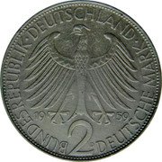 Germany 2 Mark 1959 D KM# 116 Federal Republic / Standard Coinage coin obverse Germany 2 Mark 1959 D KM# 116 Federal Republic / Standard Coinage coin obverse
