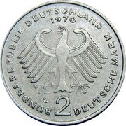 Germany 2 Mark 1970 G KM# 124 Federal Republic / Standard Coinage coin obverse