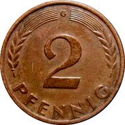 Germany 2 Pfennig 1950 G KM# 106 Federal Republic / Standard Coinage coin reverse Germany 2 Pfennig 1950 G KM# 106 Federal Republic / Standard Coinage coin reverse