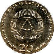 Germany 20 Mark 1967 KM# 18.2 Democratic Republic / Standard Coinage coin obverse