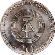 Germany 20 Mark 1967 KM# 18.1 Democratic Republic / Standard Coinage coin obverse
