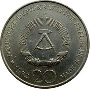Germany 20 Mark 1972 A KM# 40 Democratic Republic / Standard Coinage coin obverse Germany 20 Mark 1972 A KM# 40 Democratic Republic / Standard Coinage coin obverse