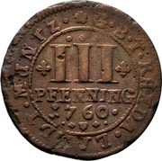Germany 3 Pfenning (Dreier) 1760 KM# 152 County / Lordship / Regular Coinage coin reverse