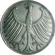 Germany 5 Mark 1960 F KM# 112.1 Federal Republic / Standard Coinage coin reverse Germany 5 Mark 1960 F KM# 112.1 Federal Republic / Standard Coinage coin reverse