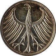 Germany 5 Mark 1970 G KM# 112.2 Federal Republic / Standard Coinage coin reverse Germany 5 Mark 1970 G KM# 112.2 Federal Republic / Standard Coinage coin reverse