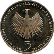 Germany 5 Mark 1982 F KM# 157 Commemorative Coinage coin obverse Germany 5 Mark 1982 F KM# 157 Commemorative Coinage coin obverse