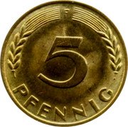 Germany 5 Pfennig 1949 F KM# 102 Federal Republic / Standard Coinage coin reverse