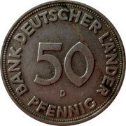 Germany 50 Pfennig 1949 D KM# 104 Federal Republic / Standard Coinage coin obverse Germany 50 Pfennig 1949 D KM# 104 Federal Republic / Standard Coinage coin obverse