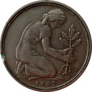 Germany 50 Pfennig 1949 D KM# 104 Federal Republic / Standard Coinage coin reverse Germany 50 Pfennig 1949 D KM# 104 Federal Republic / Standard Coinage coin reverse