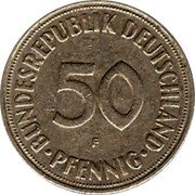 Germany 50 Pfennig 1950 F KM# 109.1 Federal Republic / Standard Coinage coin obverse Germany 50 Pfennig 1950 F KM# 109.1 Federal Republic / Standard Coinage coin obverse
