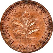 Germany Pfennig 1948 D KM# A101 Federal Republic / Standard Coinage coin obverse Germany Pfennig 1948 D KM# A101 Federal Republic / Standard Coinage coin obverse