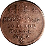 Germany 1-1/2 Pfenning 1718 KM# 136 Brunswick-Lüneburg-Calenberg-Hannover / Electorate / Regular Coinage coin reverse