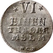 Germany 1/6 Thaler (1/4 Gulden) 1757 HCB KM# 39 Mecklenburg-Strelitz / Duchy / Regular Coinage coin reverse Germany 1/6 Thaler (1/4 Gulden) 1757 HCB KM# 39 Mecklenburg-Strelitz / Duchy / Regular Coinage coin reverse