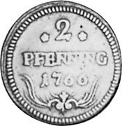 Germany 2 Pfenning 1766 KM# 8 Löwenstein-Wertheim-Virneburg & Rochefort / County / Regular Coinage coin reverse Germany 2 Pfenning 1766 KM# 8 Löwenstein-Wertheim-Virneburg & Rochefort / County / Regular Coinage coin reverse