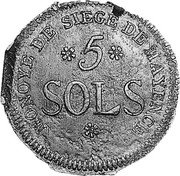 Germany 5 Sols 1793 KM# 603 Mainz / French Occupation / Siege Coinage coin reverse