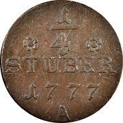 Germany 1/4 Stüber (2-1/2 Witten) 1777 A KM# 250 Principality / Regular Coinage coin reverse Germany 1/4 Stüber (2-1/2 Witten) 1777 A KM# 250 Principality / Regular Coinage coin reverse