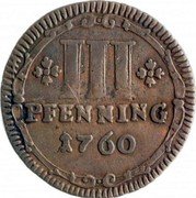 Germany 3 Pfenning (Dreier) 1760 KM# 430 Münster / Cathedral Chapter coin reverse