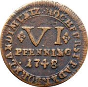 Germany 6 Pfenning 1748 KM# 220 Paderborn / Bishopric / Regular Coinage coin reverse