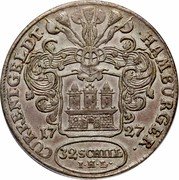 Germany 32 Schilling (2 Mark) 1727 IHL KM# 372 Hamburg / Free City / Regular Coinage coin reverse