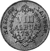 Germany 8 Albus (1/4 Thaler) 1737 LR KM# 424 Landgraviate / Regular Coinage coin reverse Germany 8 Albus (1/4 Thaler) 1737 LR KM# 424 Landgraviate / Regular Coinage coin reverse