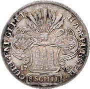 Germany 8 Schilling (1/2 Mark) 1738 IHL KM# 392 Hamburg / Free City / Regular Coinage coin reverse