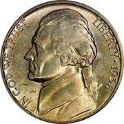 USA Five Cents Jefferson Nickel 1938 KM# 192 LIBERTY IN GOD WE TRUST coin obverse USA Five Cents Jefferson Nickel 1938 KM# 192 LIBERTY IN GOD WE TRUST coin obverse