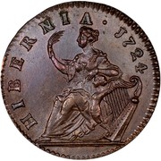USA Halfpenny Hibernia 1724 KM# 23.1 ∙ HIBERNIA ∙ coin reverse USA Halfpenny Hibernia 1724 KM# 23.1 ∙ HIBERNIA ∙ coin reverse