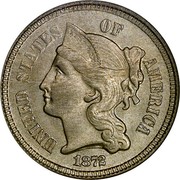 USA III Cents Three Cent Nickel 1872 KM# 95 UNITED STATES OF AMERICA LIBERTY coin obverse USA III Cents Three Cent Nickel 1872 KM# 95 UNITED STATES OF AMERICA LIBERTY coin obverse