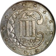 USA III Cents Type 2 1854 KM# 80 III coin reverse USA III Cents Type 2 1854 KM# 80 III coin reverse