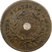 USA One Cent Miss Liberty 1792 Copper with silver plug; Judd# 1 KM# PnE1 UNITED STATES OF AMERICA ONE CENT 1/100 coin reverse USA One Cent Miss Liberty 1792 Copper with silver plug; Judd# 1 KM# PnE1 UNITED STATES OF AMERICA ONE CENT 1/100 coin reverse