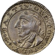 USA Three Pence Standish Barry Threepence 1790 KM# Tn55 BALTIMORE TOWN JULY 4 90 coin obverse USA Three Pence Standish Barry Threepence 1790 KM# Tn55 BALTIMORE TOWN JULY 4 90 coin obverse