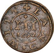 Germany 3 Pfennig 1692 KM# 109 Mecklenburg-Güstrow / Duchy / Regular Coinage coin reverse Germany 3 Pfennig 1692 KM# 109 Mecklenburg-Güstrow / Duchy / Regular Coinage coin reverse