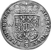 Germany 2/3 Thaler (Gulden) 1691 LCS KM# 556 Electorate and Margraviate / Regular Coinage coin reverse