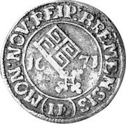 Germany 2 Grote (1/36 Thaler) 1671 KM# 130 Bremen / Free City / Regular Coinage coin obverse