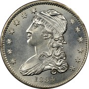 USA 25 C. Liberty Cap Quarter 1834 0 over O KM# 55 LIBERTY coin obverse USA 25 C. Liberty Cap Quarter 1834 0 over O KM# 55 LIBERTY coin obverse