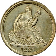USA Half Dime Seated Liberty 1837 large date KM# 60 LIBERTY coin obverse USA Half Dime Seated Liberty 1837 large date KM# 60 LIBERTY coin obverse