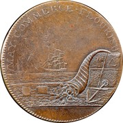 USA Penny 1796 KM# Tn90 New York Theatre MAY ∙ COMMERCE ∙ FLOURISH coin obverse