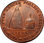 Ireland 1/2 Penny (Dublin. Talbort Fyan) TALBORT FYAN GROCER POOLBEG STREET DUBLIN 1794 BRANDY coin reverse Ireland 1/2 Penny (Dublin. Talbort Fyan) TALBORT FYAN GROCER POOLBEG STREET DUBLIN 1794 BRANDY coin reverse