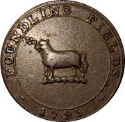 UK 1/2 Penny (James Burton Middlesex Foundling Farms Token) FOUNDLING FARMS 1795 coin obverse UK 1/2 Penny (James Burton Middlesex Foundling Farms Token) FOUNDLING FARMS 1795 coin obverse