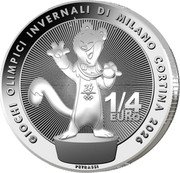 Italy 1/4 Euro (Mascot. No date) PETRASSI 1/4 EURO GIOCHI OLIMPICI INVERNALI DI MILANO CORTINA 2026 coin reverse Italy 1/4 Euro (Mascot. No date) PETRASSI 1/4 EURO GIOCHI OLIMPICI INVERNALI DI MILANO CORTINA 2026 coin reverse