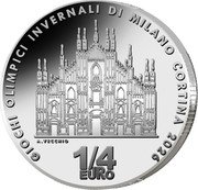 Italy 1/4 Euro (Milan Cathedral. No Date) A.VECCHIO 1/4 EURO GIOCHI OLIMPICI INVERNALI DI MILANO CORTINA 2026 coin reverse Italy 1/4 Euro (Milan Cathedral. No Date) A.VECCHIO 1/4 EURO GIOCHI OLIMPICI INVERNALI DI MILANO CORTINA 2026 coin reverse