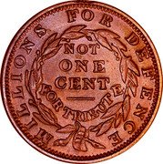 USA 1 Cent (Merchant exchange Wall St. N. York) MILLIONS FOR DEFENCE NOT ONE CENT FOR TRIBUTE coin reverse USA 1 Cent (Merchant exchange Wall St. N. York) MILLIONS FOR DEFENCE NOT ONE CENT FOR TRIBUTE coin reverse