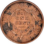 USA 1 Cent (Old New York Hard Times Token. Merchants Exchange) MILLIONS FOR DEFENCE NOT ONE CENT FOR TRIBUTE coin reverse USA 1 Cent (Old New York Hard Times Token. Merchants Exchange) MILLIONS FOR DEFENCE NOT ONE CENT FOR TRIBUTE coin reverse