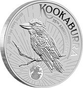 Australia 1 Dollar (Australian Kookaburra 35th Anniversary. Privy Mark) KOOKABURRA 35TH ANNIVERSARY 2025 1 OZ 9999 SILVER P SR coin reverse Australia 1 Dollar (Australian Kookaburra 35th Anniversary. Privy Mark) KOOKABURRA 35TH ANNIVERSARY 2025 1 OZ 9999 SILVER P SR coin reverse