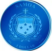 Samoa 1 Dollar (Electric Blue Gecko) SAMOA FA'AVAE I LE ATUA SAMOA 10 G TI 990 1 DOLLAR coin obverse