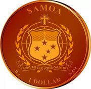 Samoa 1 Dollar (Orange Giraffe) SAMOA FA'AVAE I LE ATUA SAMOA 10 G TI 990 1 DOLLAR coin obverse