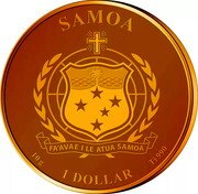 Samoa 1 Dollar (Yellow Lion) SAMOA FA'AVAE I LE ATUA SAMOA 10 G TI 990 1 DOLLAR coin obverse