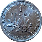 France 1 Franc (Semeuse Piedfort) LIBERTE EGALITE FRATERNITE 1 FRANC 1928 coin reverse France 1 Franc (Semeuse Piedfort) LIBERTE EGALITE FRATERNITE 1 FRANC 1928 coin reverse